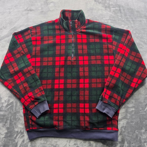 GAP Other - Vintage Gap Fleece Pullover M Red Green Mens 1/4 Zip Plaid Polyester Mock Neck